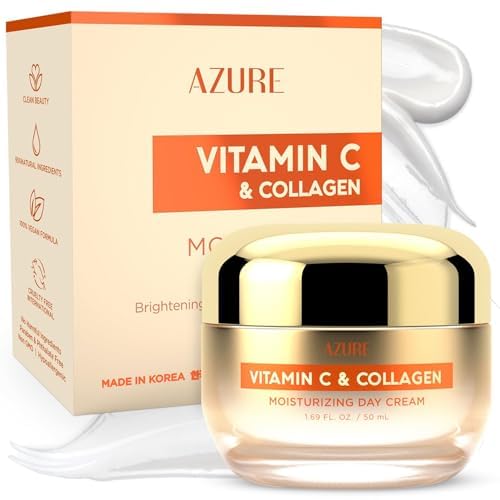 Azure Cosmetics crema facial Vitamina C y Colágeno, textura cremosa para hidratación diaria.