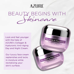 Azure Cosmetics con colágeno y ácido hialurónico para firmeza y luminosidad.
