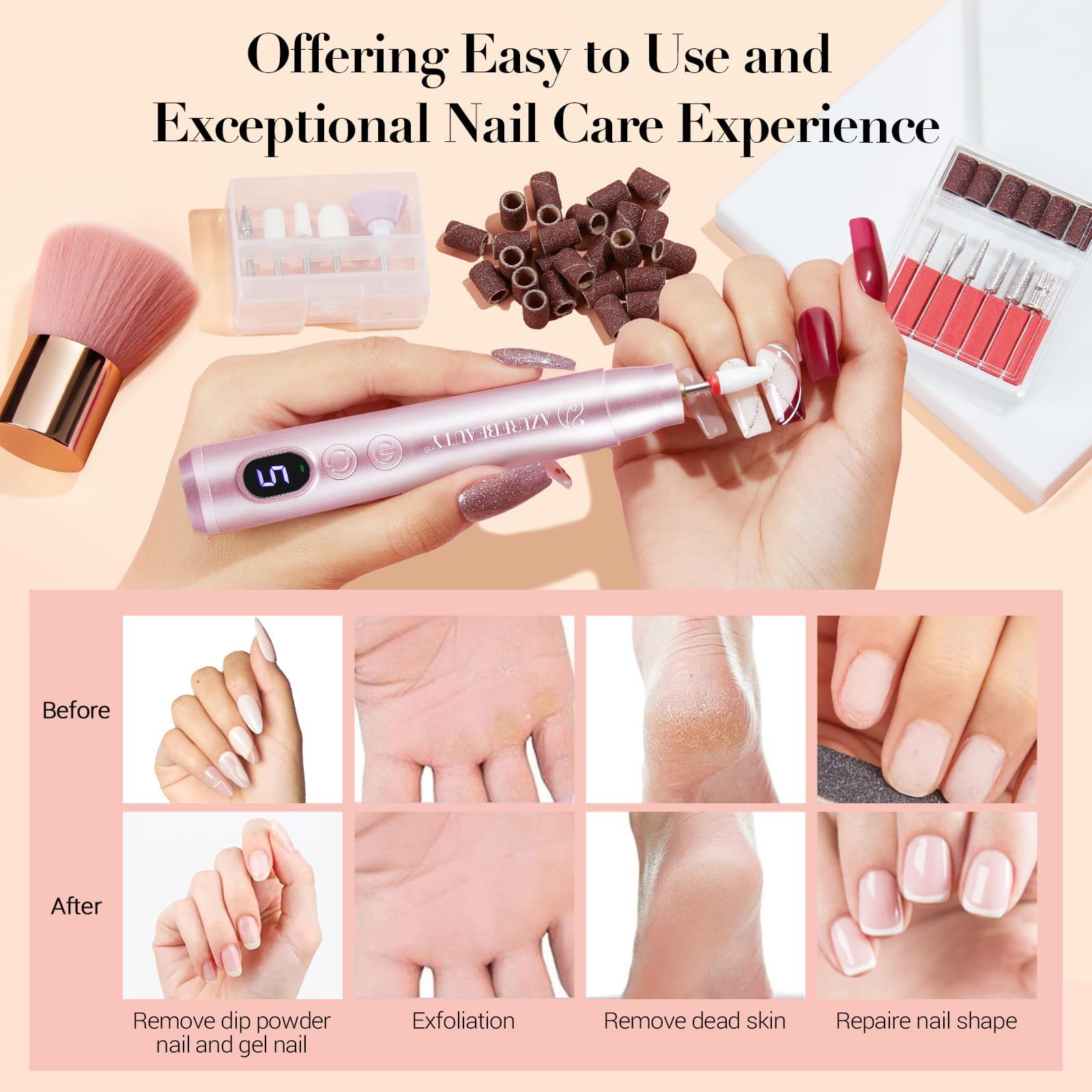 Cabeza cerámica AZUREBEAUTY para cutícula, cuidado suave.