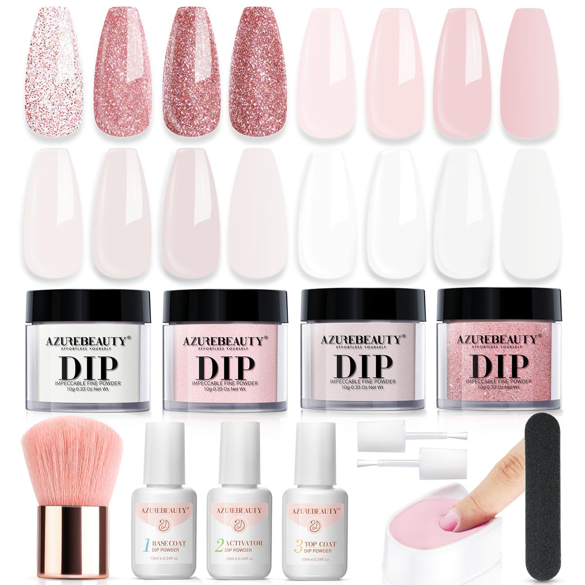 AZUREBEAUTY conjunto de polvos para inmersión en cuatro tonos para diseños personalizados.