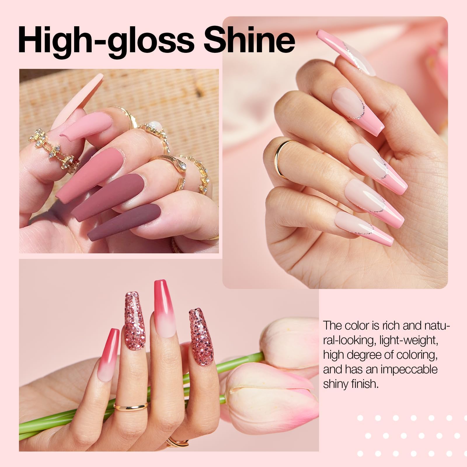 AZUREBEAUTY capa superior dip uñas con brillo duradero.