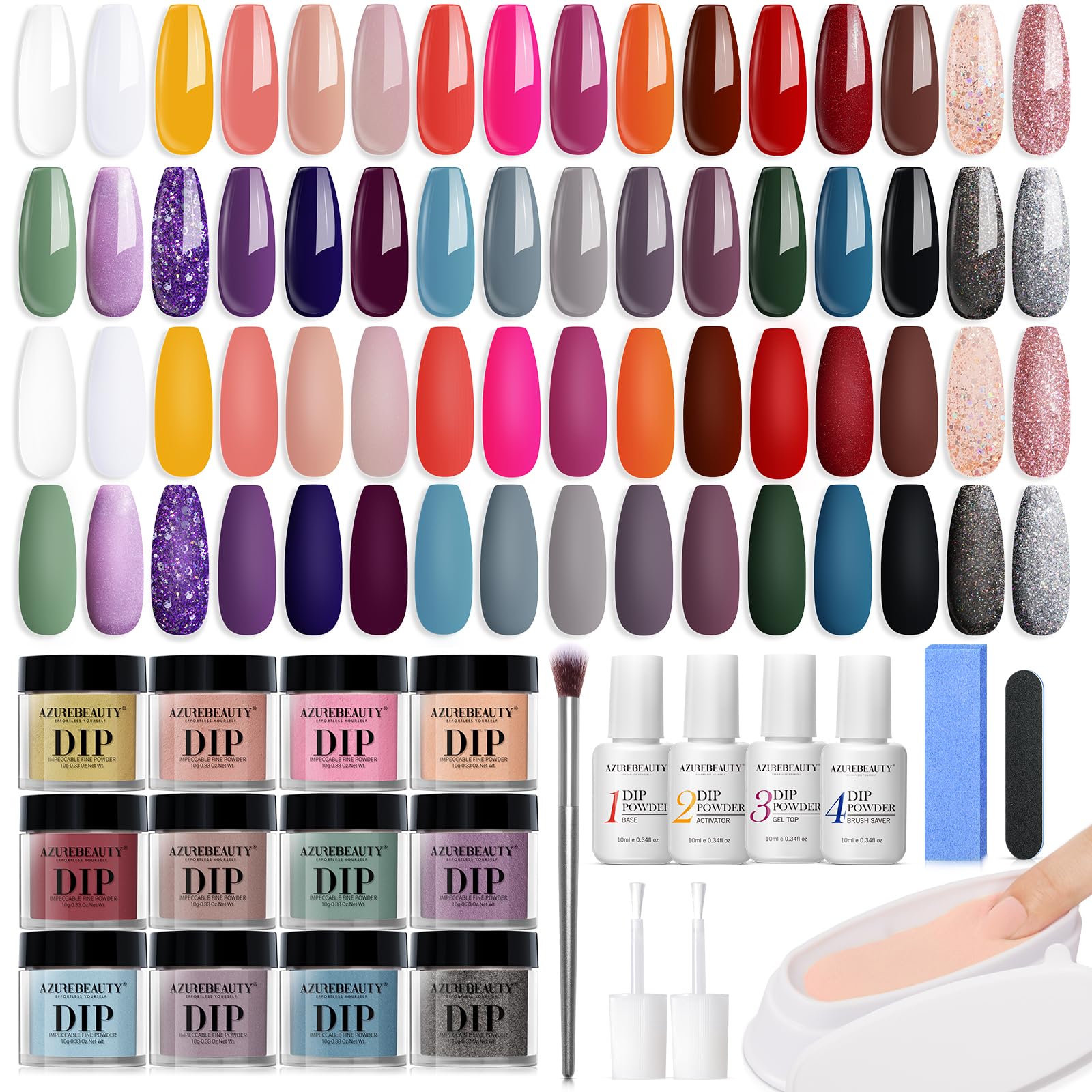 AZUREBEAUTY kit poudre trempage 32 couleurs : palette variée pour changer de style.