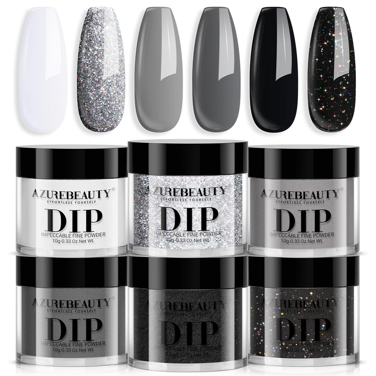 AZUREBEAUTY Dip Powder Basic Set blanco, acabado elegante y duradero para uñas.