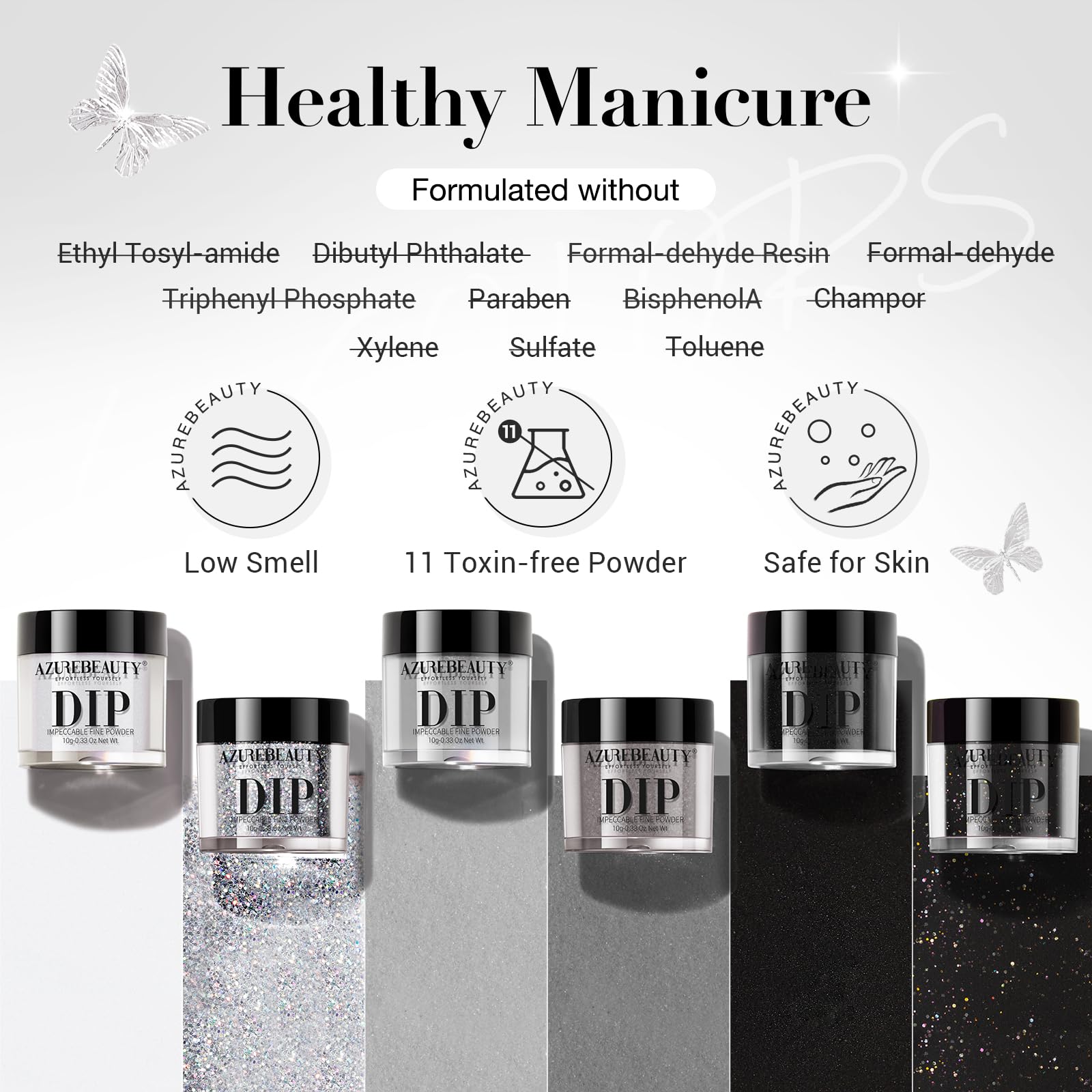 AZUREBEAUTY Dip Powder Basic Set brillo puro, acabado deslumbrante para uñas.