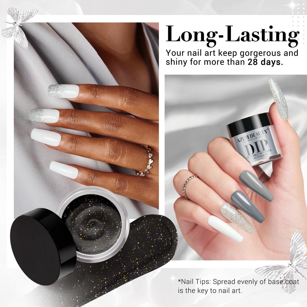 AZUREBEAUTY Dip Powder Basic Set gris claro, look neutro y natural.