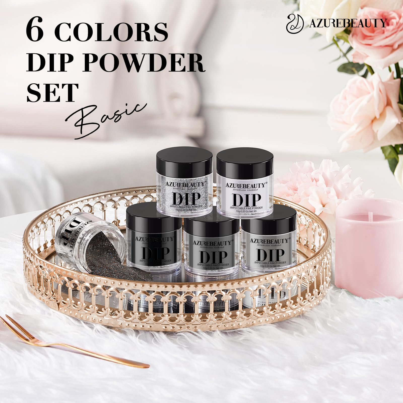 AZUREBEAUTY Dip Powder Basic Set sin lámpara, aplicación rápida y sin equipo adicional.