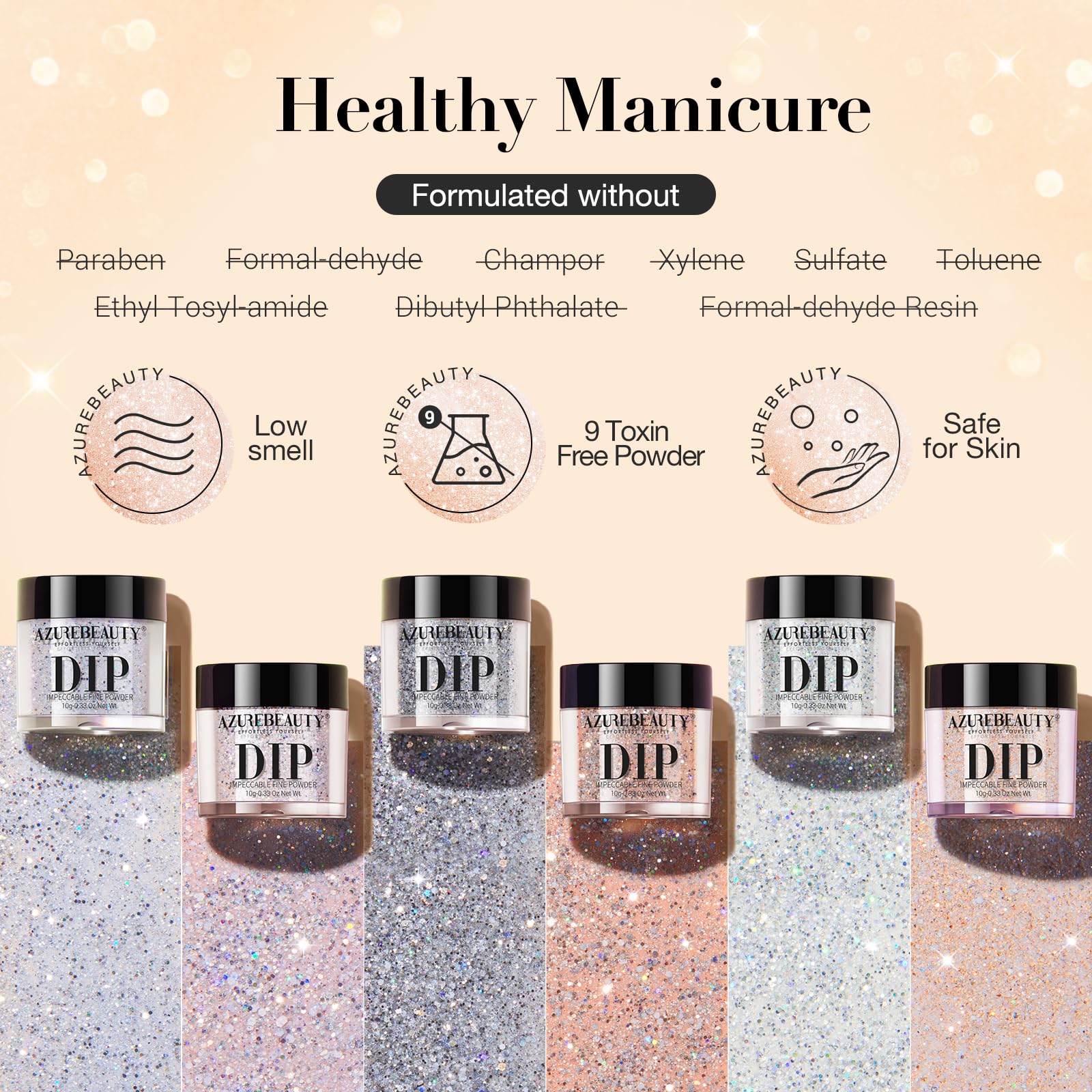 AZUREBEAUTY Dip Powder Champagne Brillante para un acabado sutil