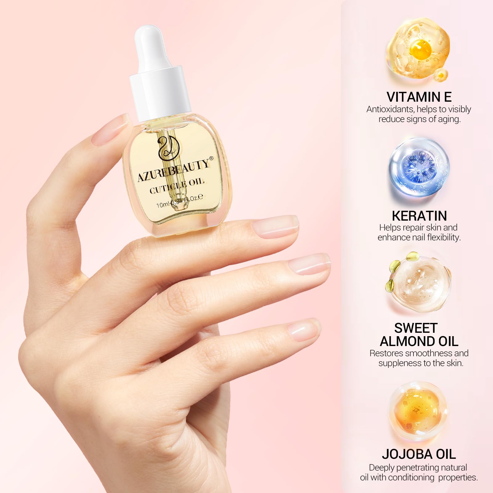 AzureBeauty Cuticle Oil provides nourished comfort around the nail edges.