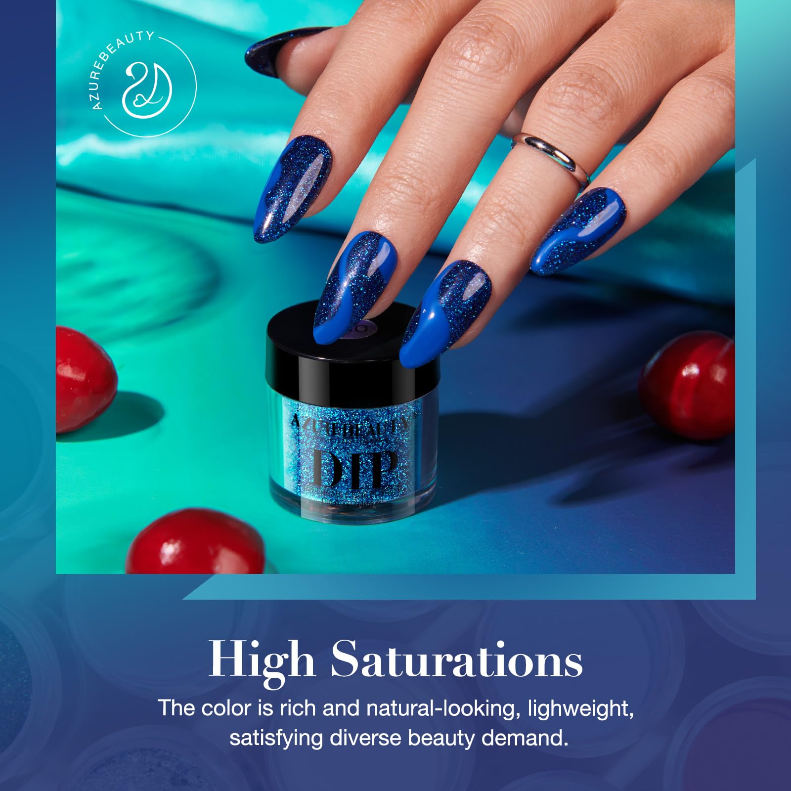 AZUREBEAUTY Dip Powder Ocean Green Shimmer for lasting gloss.