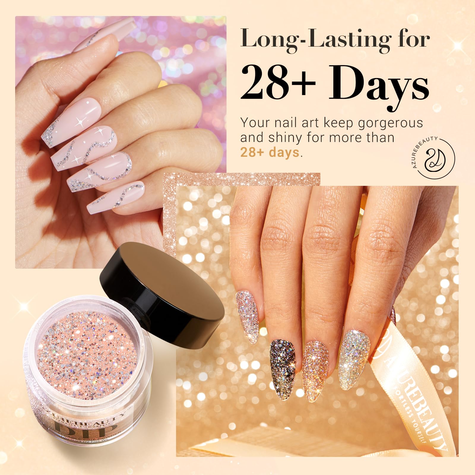 AZUREBEAUTY Dip Powder Plata Brillo Metalico para acabado espejo