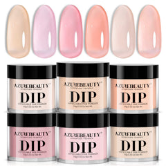 AZUREBEAUTY conjunto de polvo de inmersión 6 piezas para uñas naturales con brillo suave.