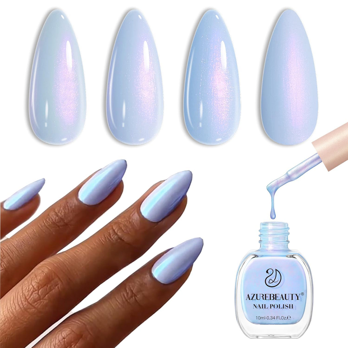 AZUREBEAUTY Esmalte Celestial Azul, botella visible, color intenso para acabado profesional en casa.