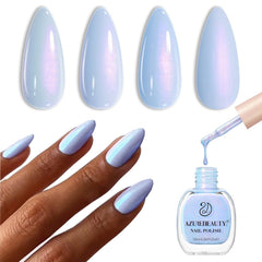 AZUREBEAUTY Esmalte Celestial Azul, botella visible, color intenso para acabado profesional en casa.