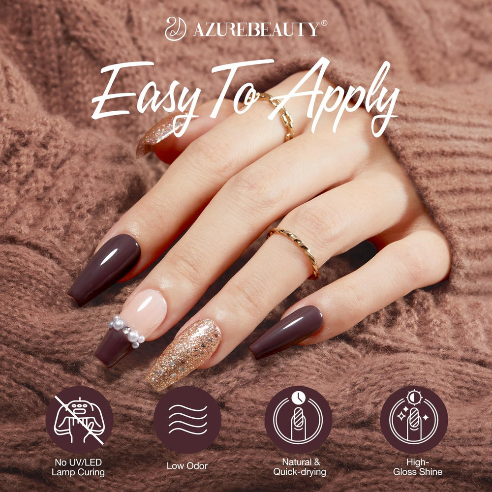 Esmalte marrón con purpurina de AzureBeauty, brillo para looks festivos