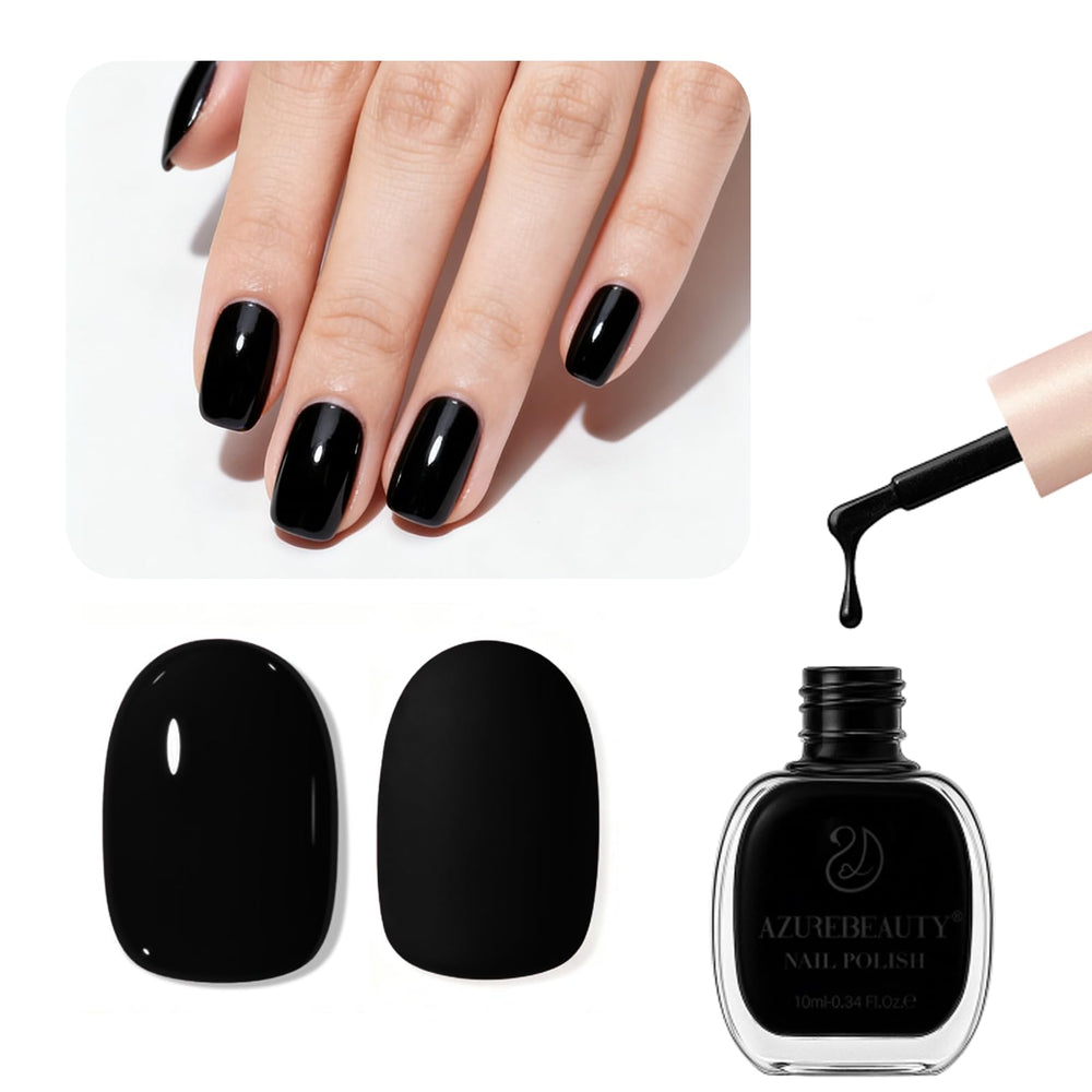 AZUREBEAUTY Esmalte negro piano, acabado suave y elegante para uñas en casa.