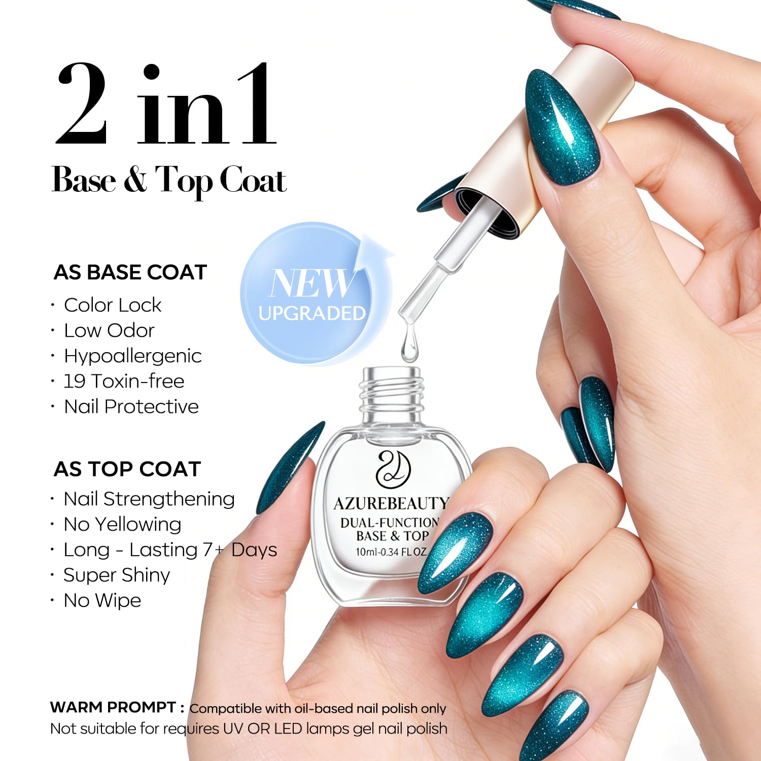 AZUREBEAUTY fortalecimiento de uñas con base y capa transparente.