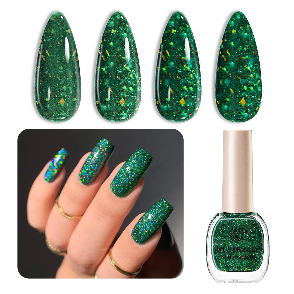 AZUREBEAUTY Green nail polish bottle closeup highlights quick-dry formula for at-home manicures