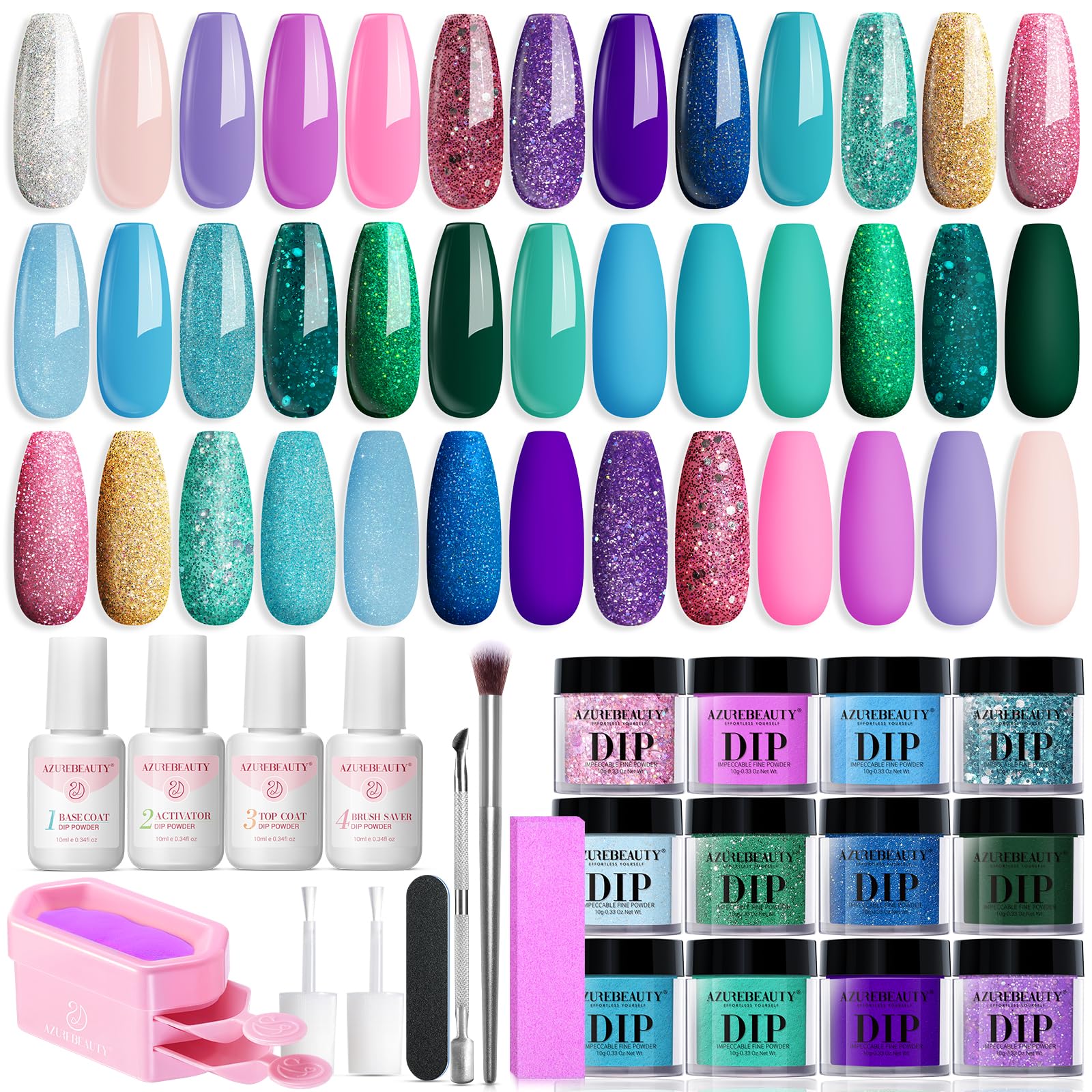 AZUREBEAUTY Dip Powder Serie Sirena con 20 colores para combinaciones creativas en uñas.