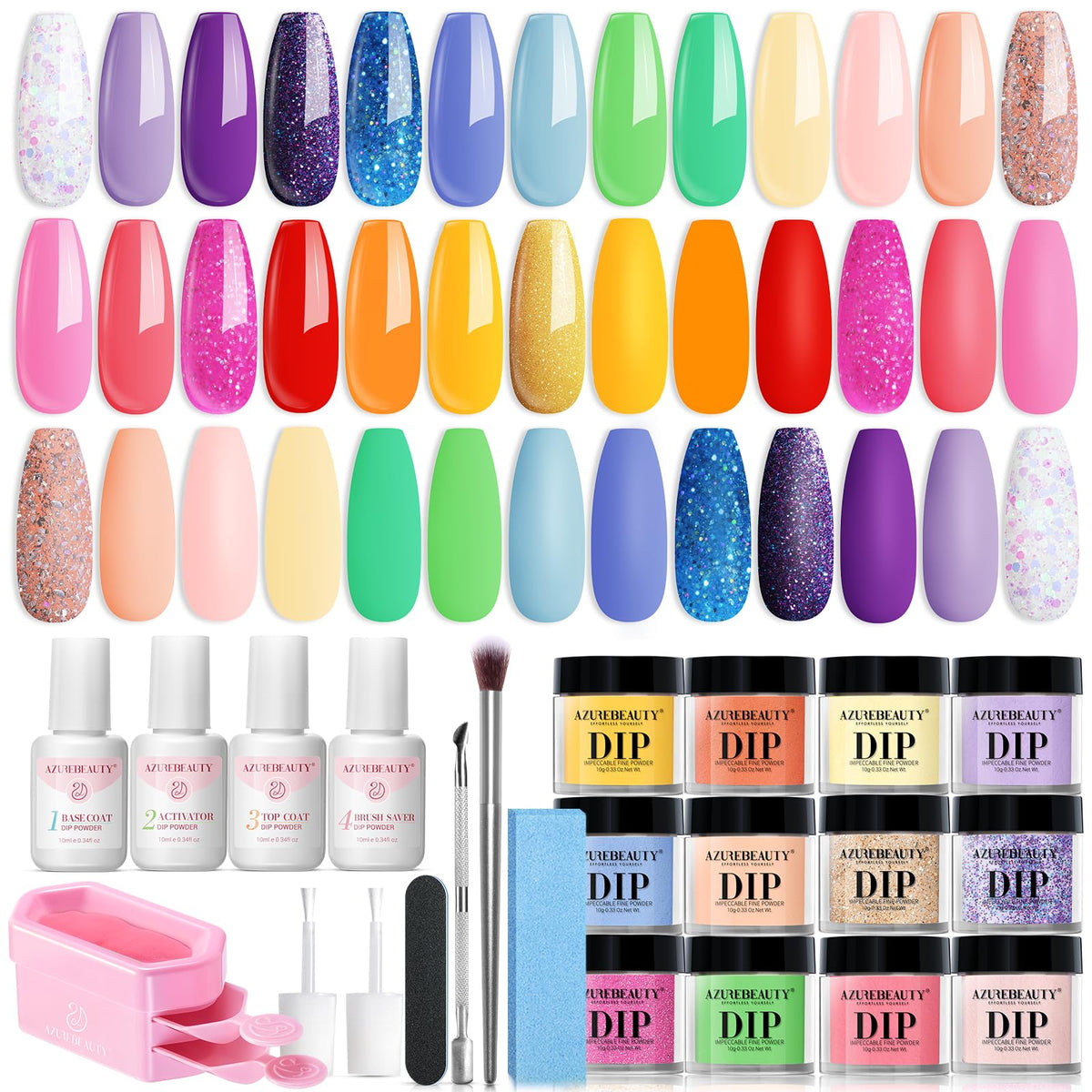 AZUREBEAUTY kit uñas dip 20 colores neón para looks veraniegos duraderos