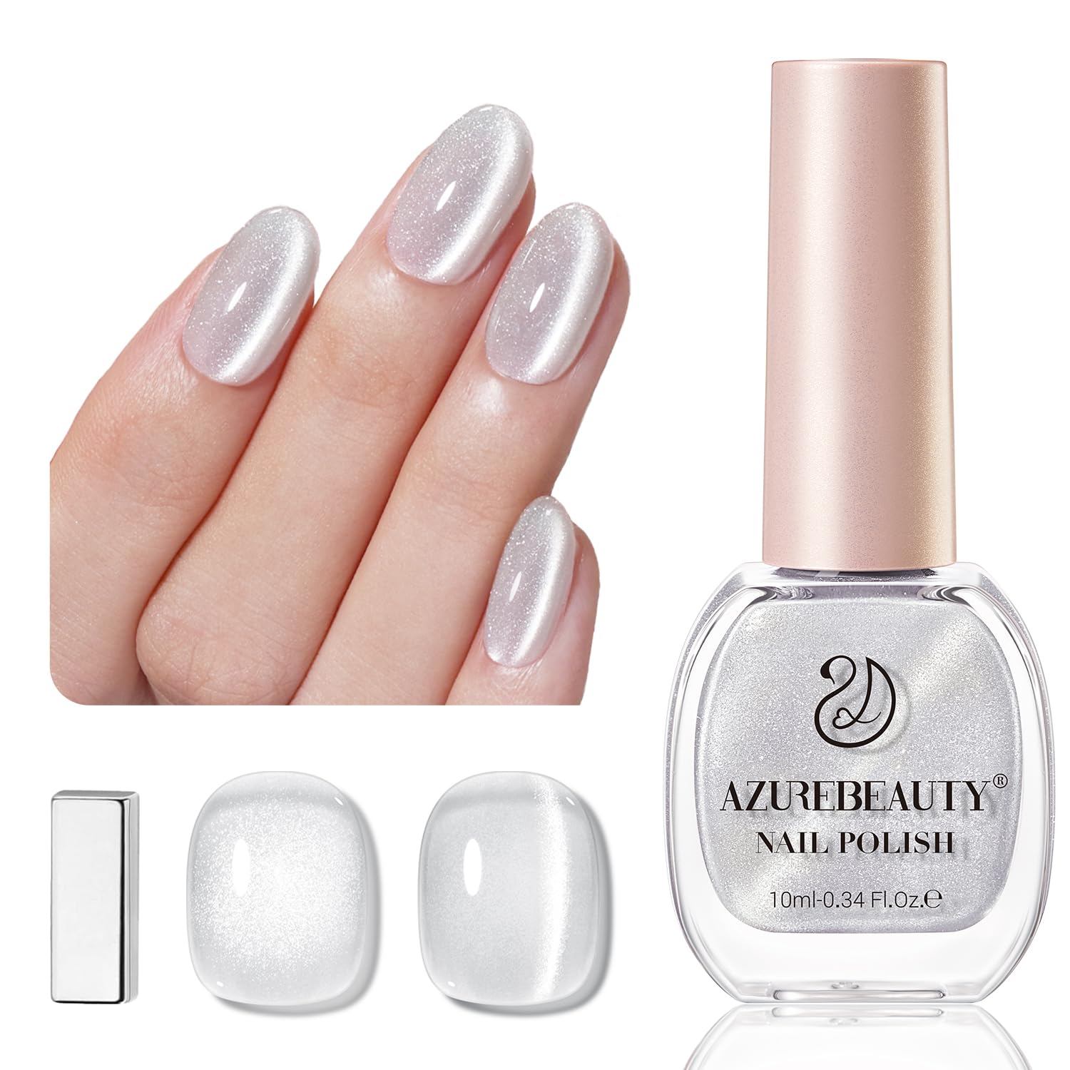 AZUREBEAUTY laca ojo de gato plata con brillo intenso para uñas