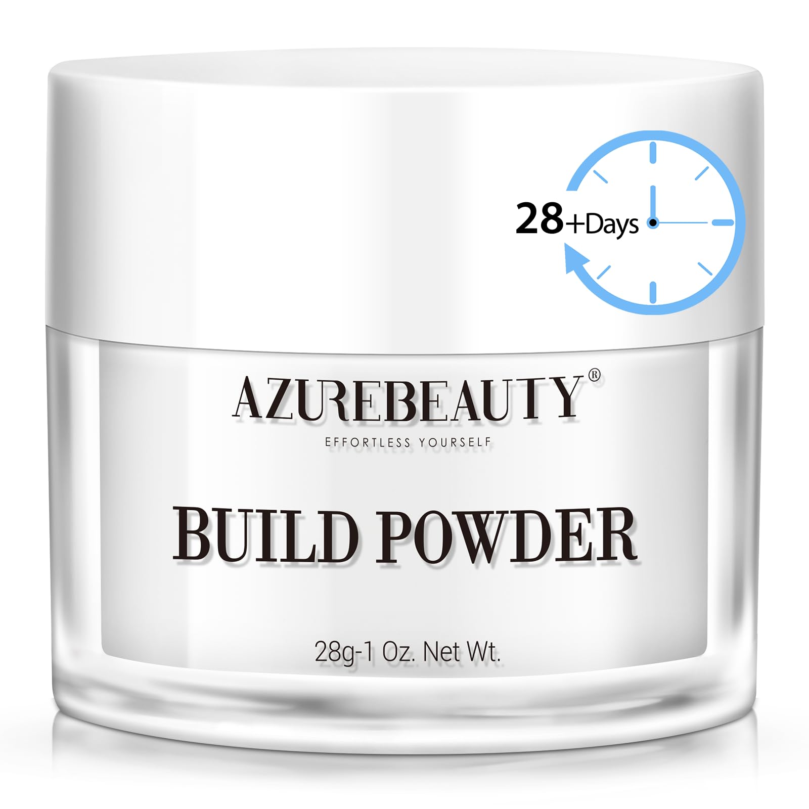 AZUREBEAUTY polvos dip transparentes en frasco, base ideal para uñas limpias.
