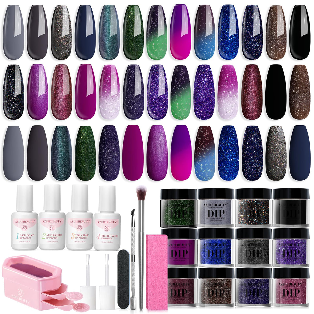 AZUREBEAUTY polvo de inmersión: veinte colores para uñas duraderas y brillantes.