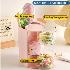 Azurphoric porta pinceles maquillaje rosa, tres capacidades para ordenar pinceles y maquillaje