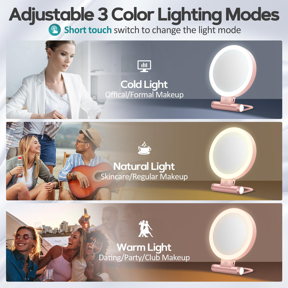 Luz ajustable de B Beauty Planet en tres colores para maquillaje cómodo.