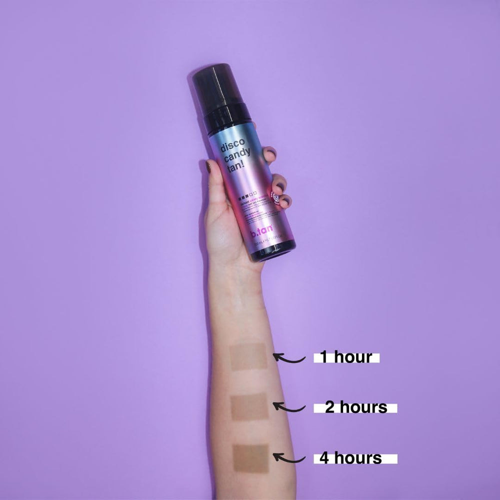 B.TAN mousse-bronceadora resistente a transferencia para prendas y toallas.
