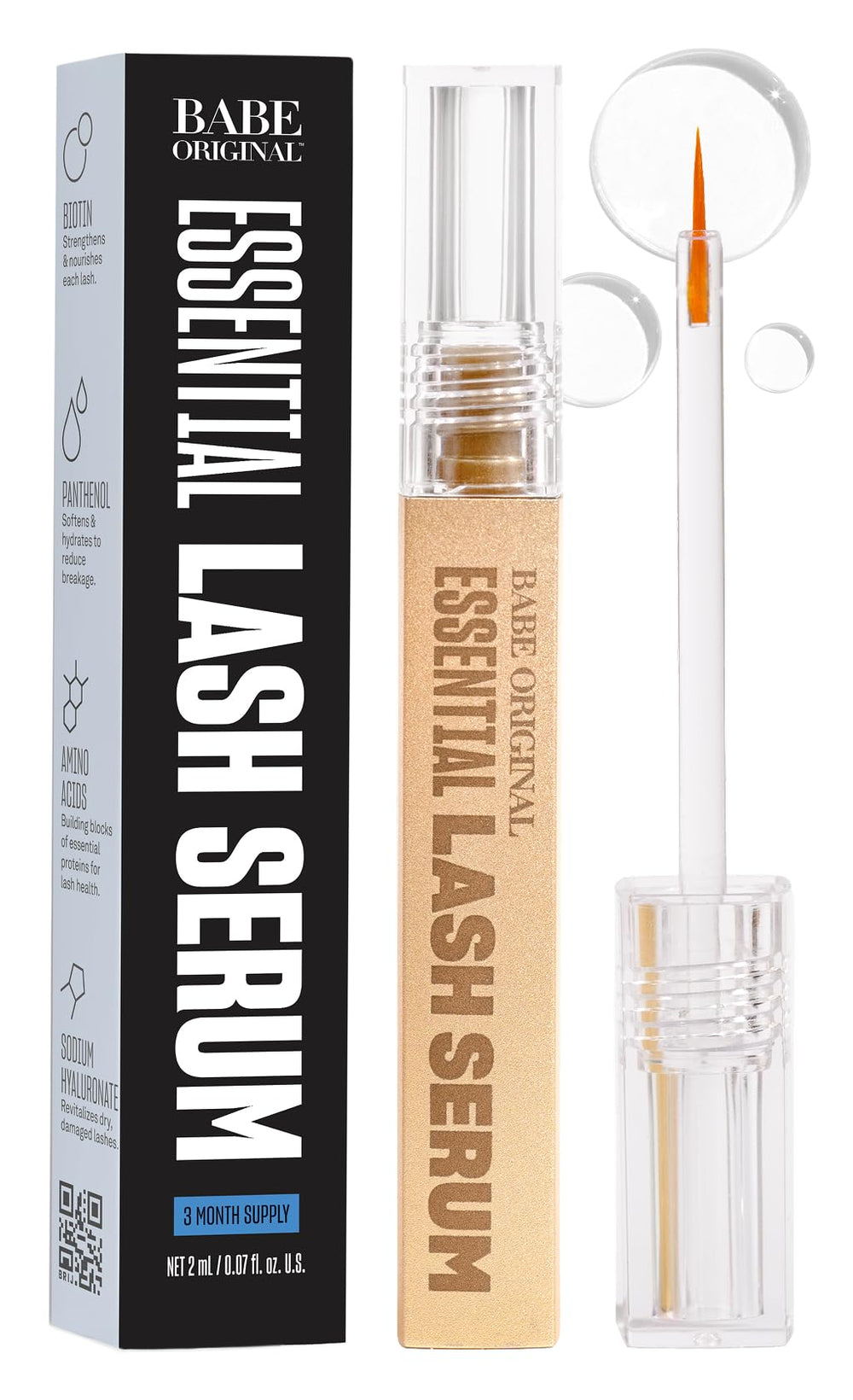 Babe Original Babe Lash Serum envase frontal para pestañas más largas y saludables