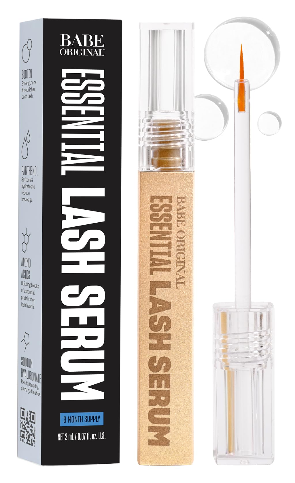 Babe Original Babe Lash Serum envase frontal para pestañas más largas y saludables