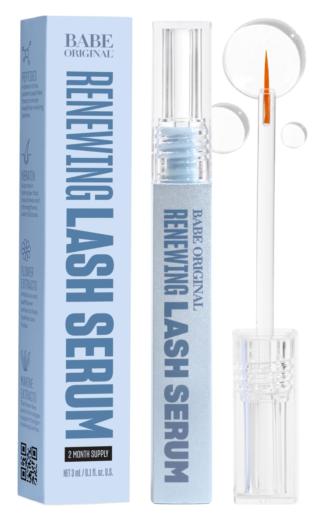 Babe Original Renewing Lash Serum en bote, cuidado diario suave para pestañas