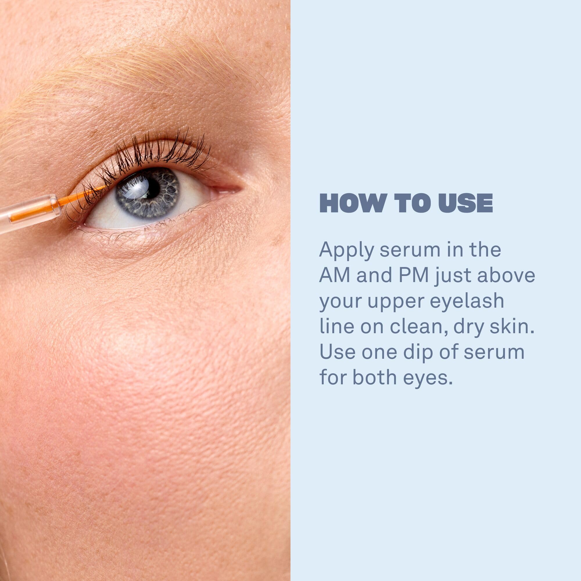 Primer plano de ojos con Babe Original Renewing Lash Serum y resultado natural