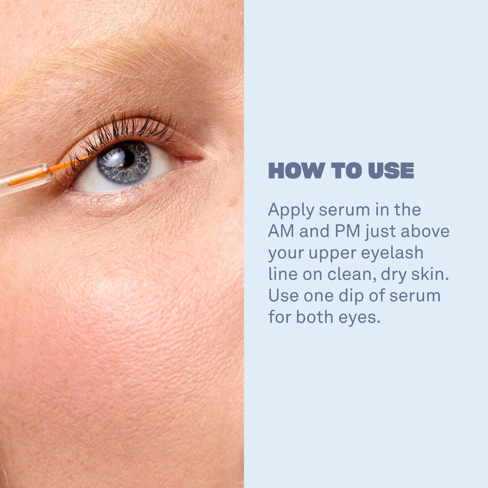 Primer plano de ojos con Babe Original Renewing Lash Serum y resultado natural