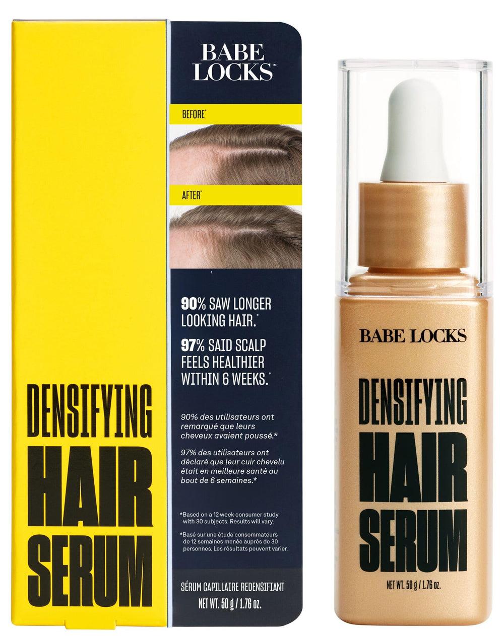 Serum BABE ORIGINAL Locks en botella, listo para uso diario en el cabello.