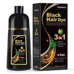 Shampooing colorant noir Bablabear pour cheveux gris, couverture semi-permanente.