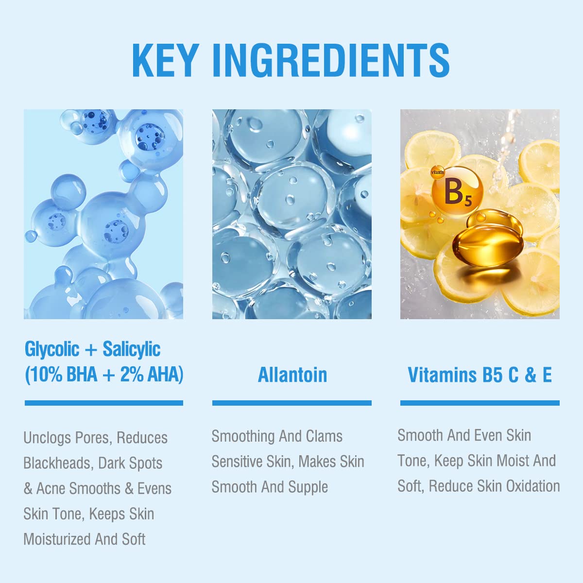 BACHERI tiras exfoliantes con vitaminas B5, C y E para hidratación y vitalidad.