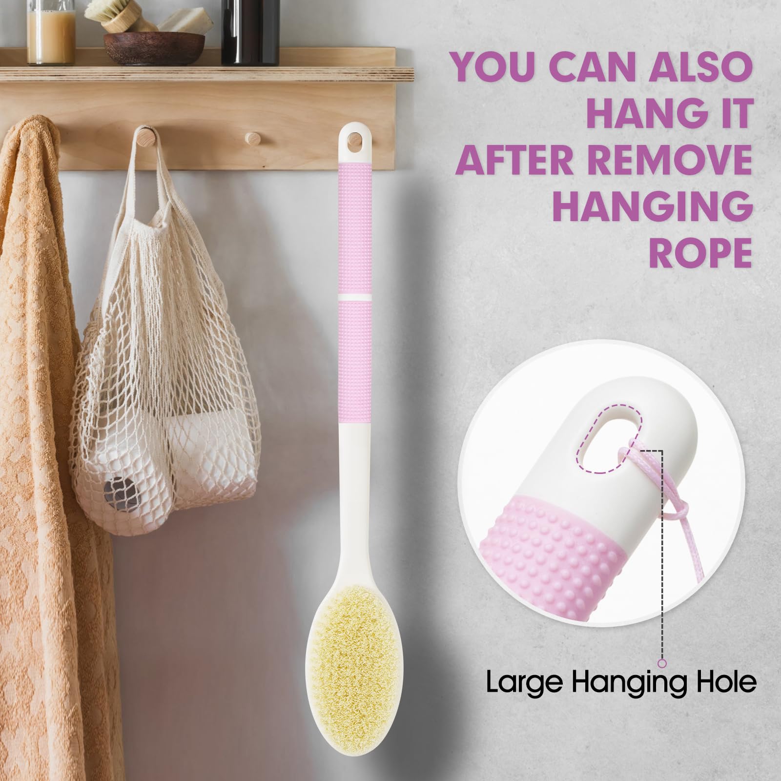 Backski cepillo con cuerda para colgar y secado rápido.