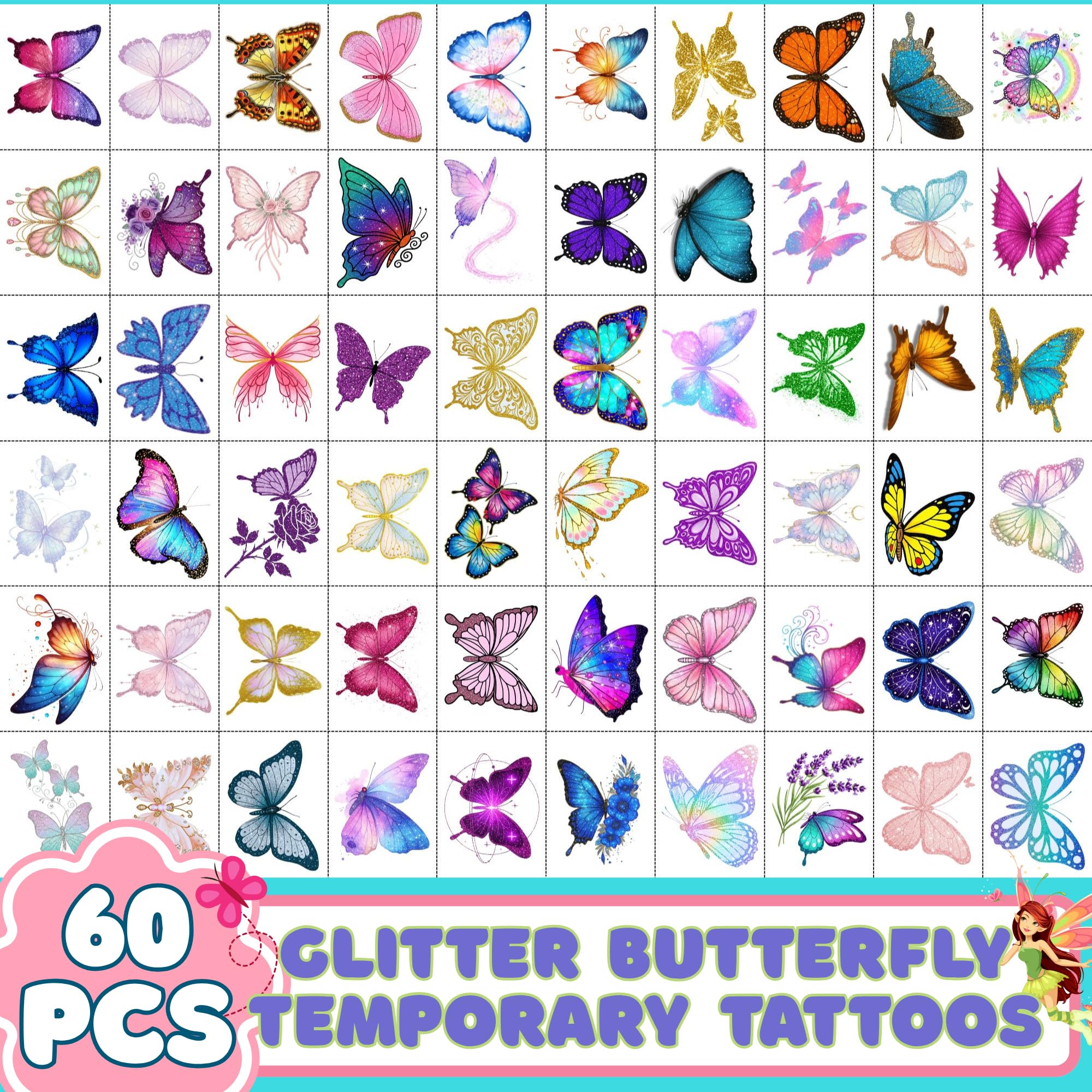 Backtopeia tatuajes temporales mariposa para niños: fácil de aplicar