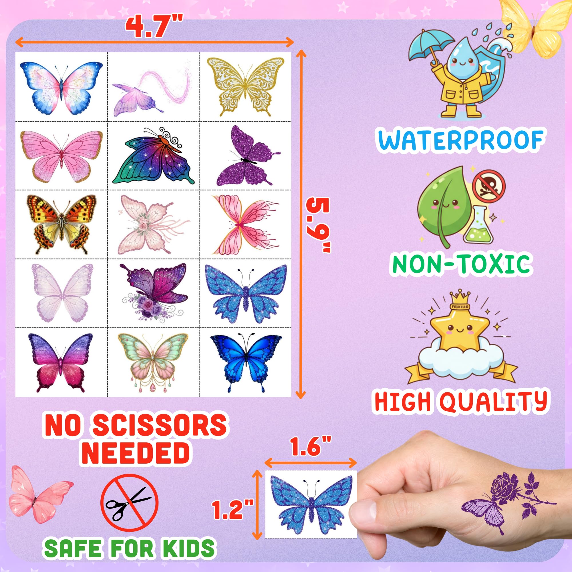 Backtopeia tatuajes mariposa para decorar fiestas y manualidades