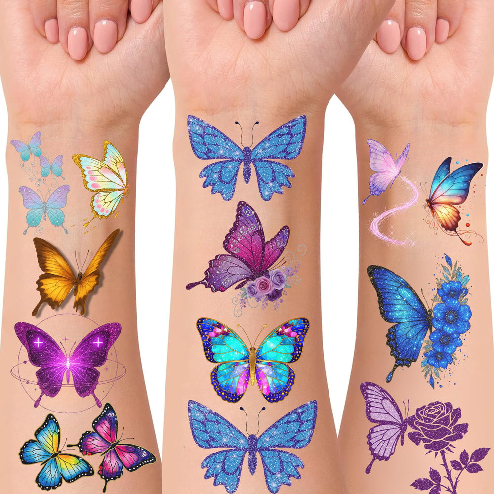 Backtopeia mariposa tatuajes brillantes para decoración de fiestas
