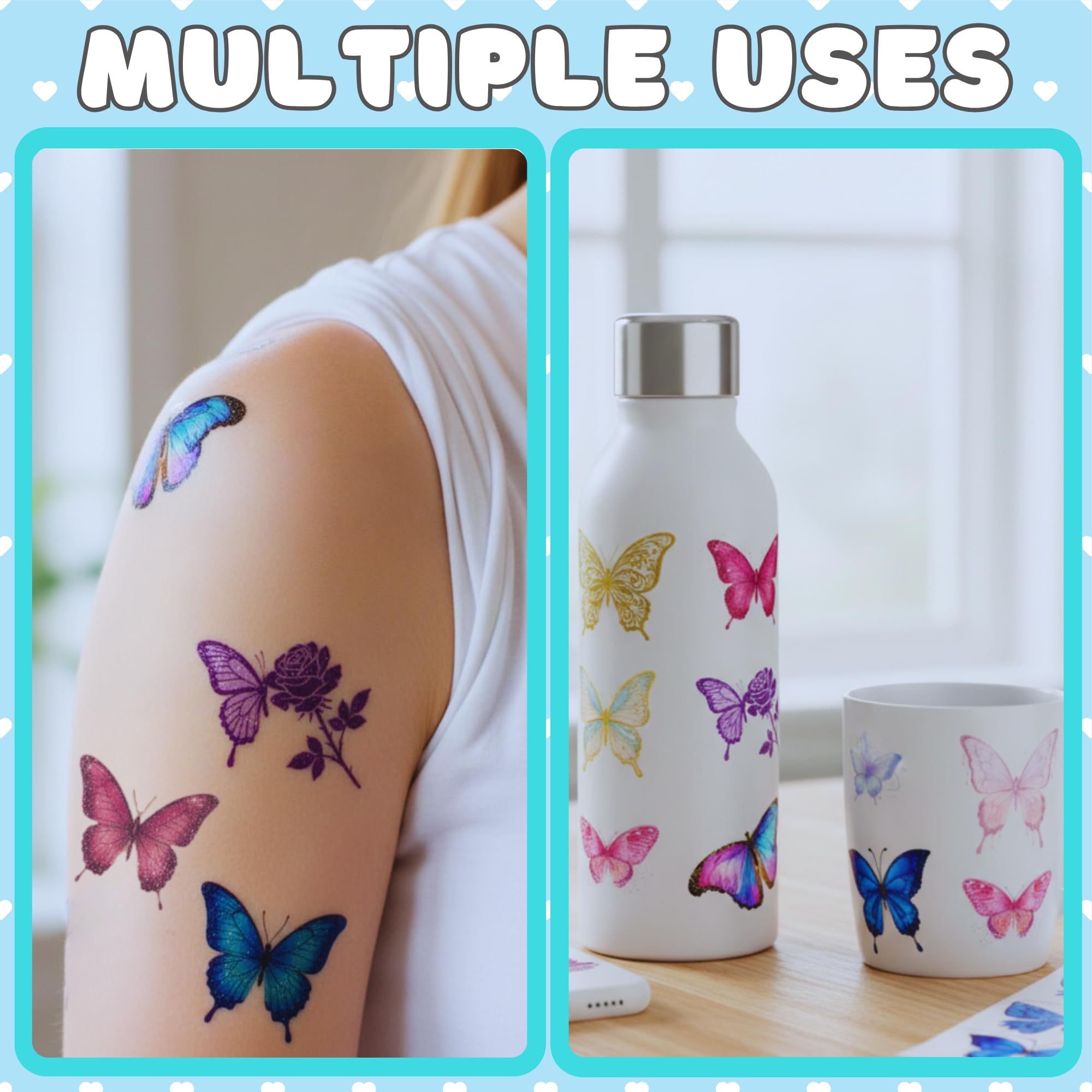 Backtopeia set de 60 tatuajes mariposa: regalo perfecto para niñas