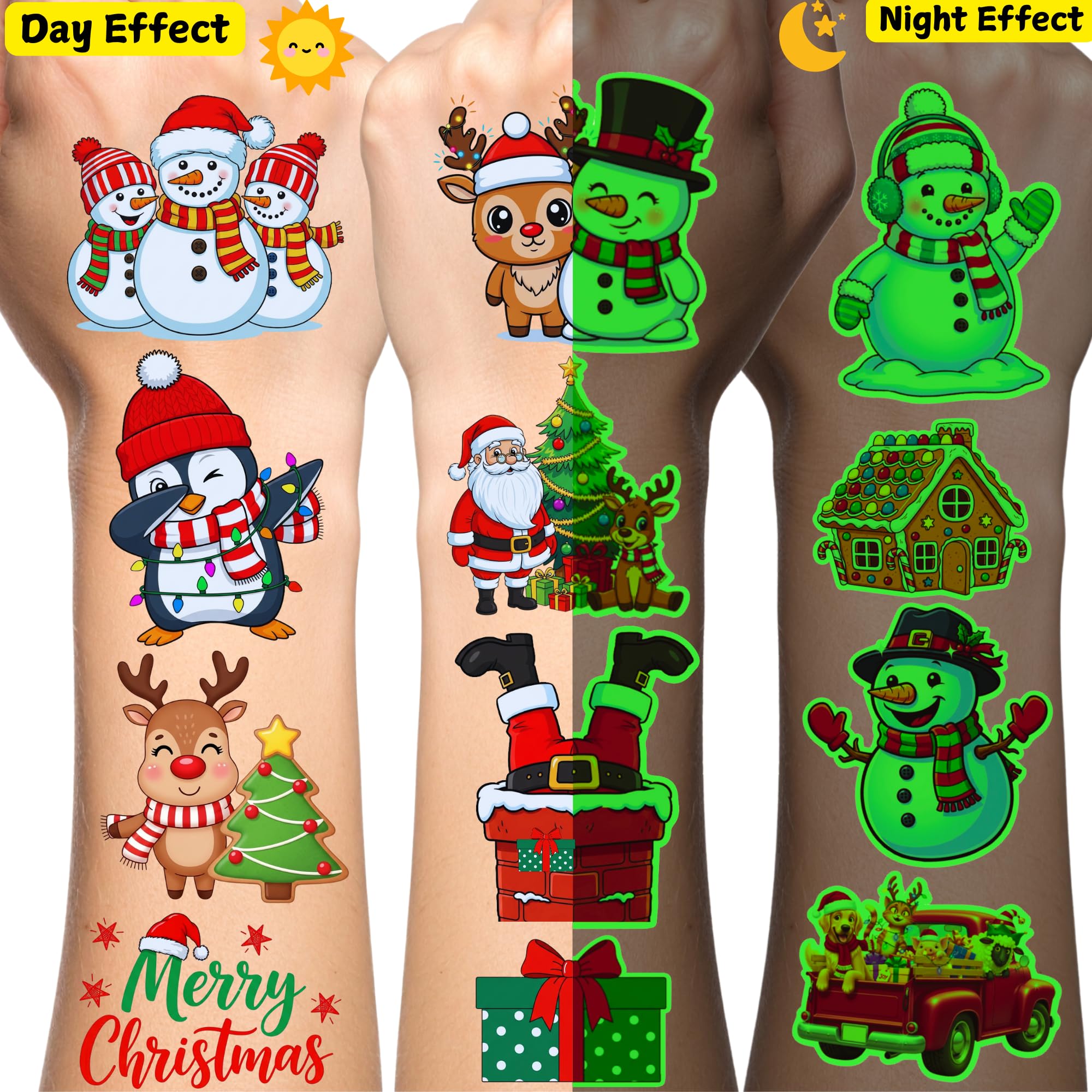 Backtopeia tatuajes navidad con figuras luminosas ideales para manualidades creativas.