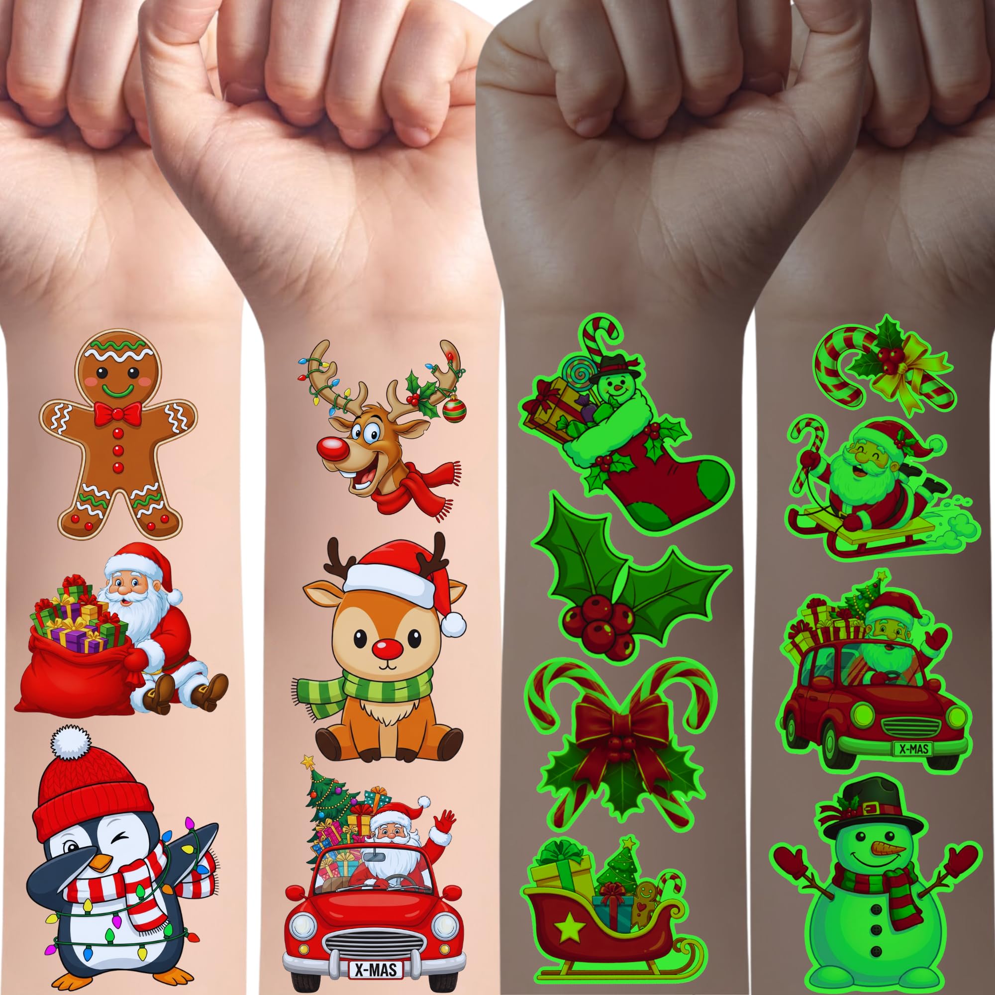 Backtopeia tatuajes navidad luminosos brillan en oscuridad para decoración festiva.