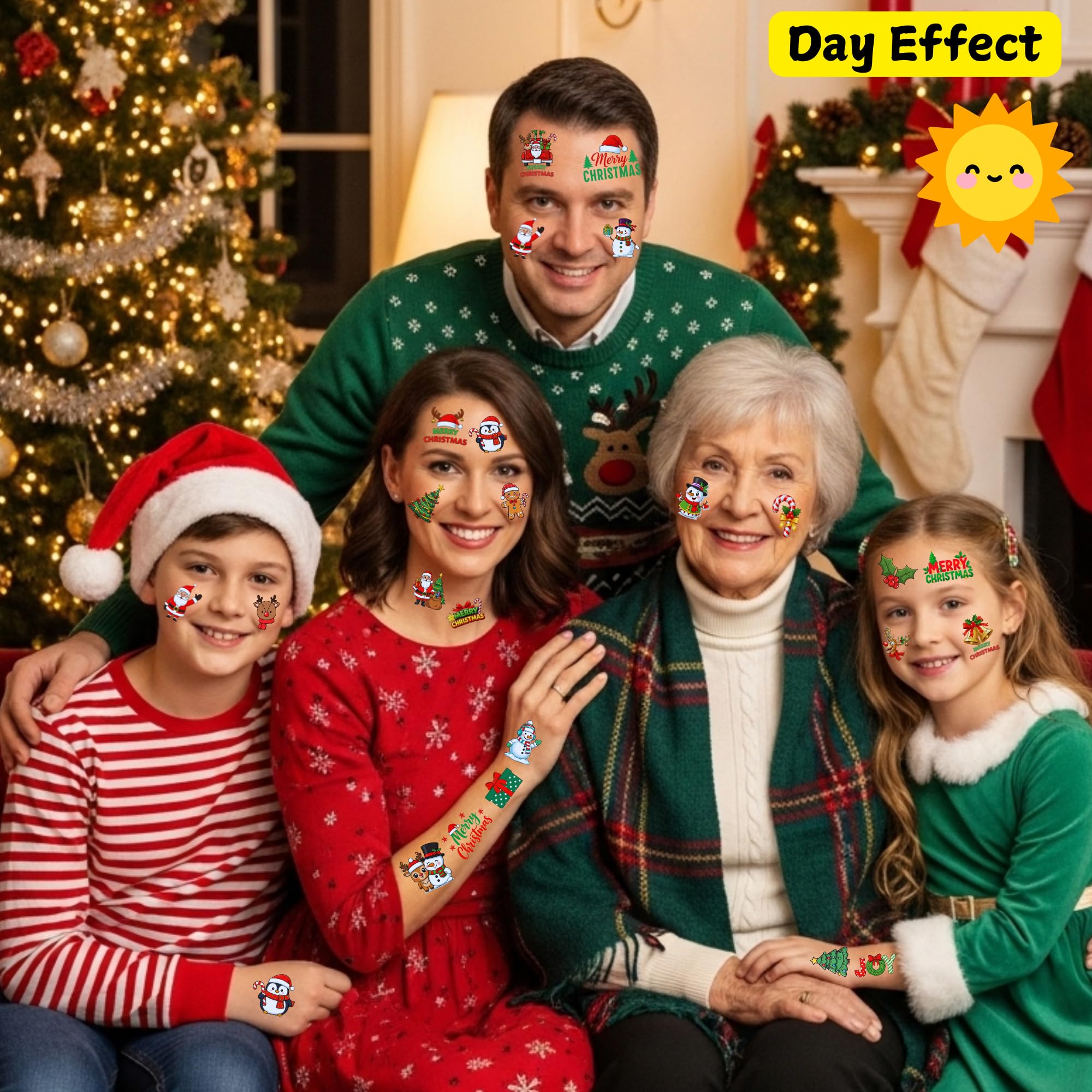 Backtopeia tatuajes navidad para niños, colores vivos para entretenimiento.