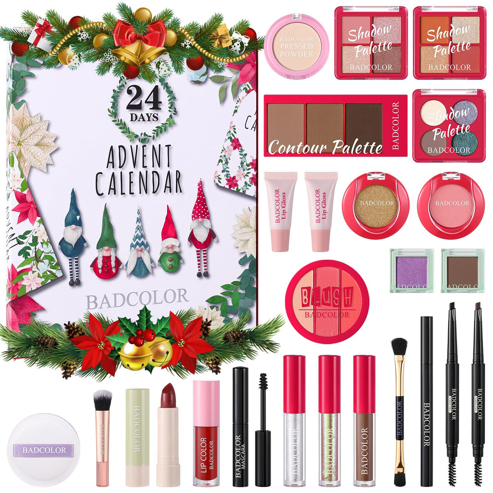 Calendario adviento de maquillaje BADCOLOR con 24 cajas para realzar tu look navideño.