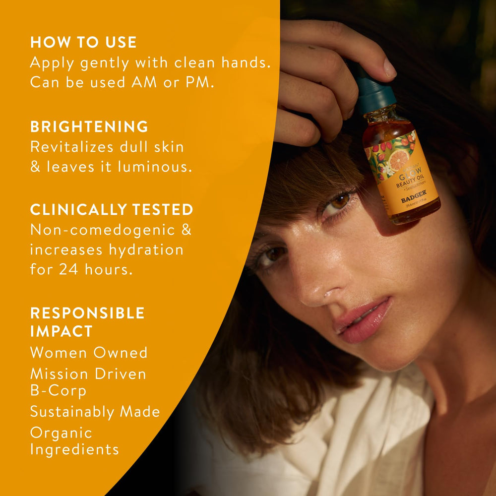 Badger Aceite Facial, textura sedosa, se absorbe sin sensación grasa.