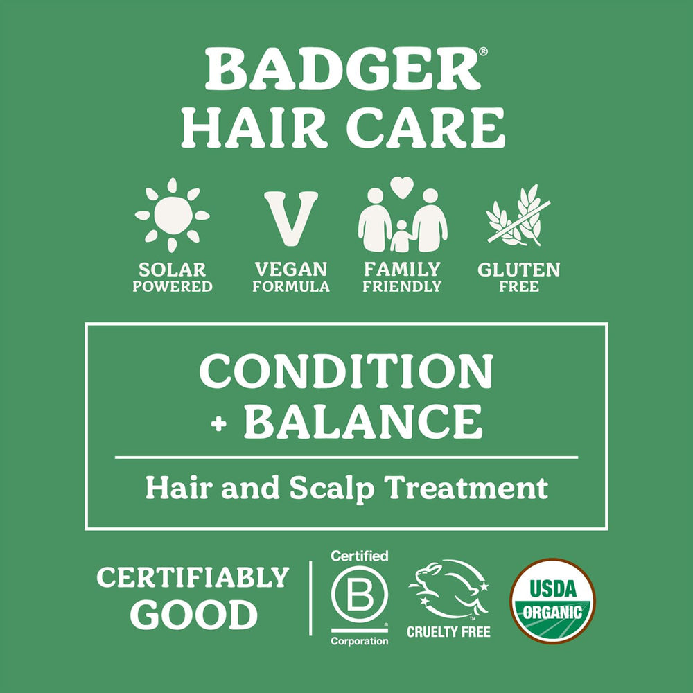 Badger Aceite Jojoba aplica masaje suave en cuero cabelludo para relajación.