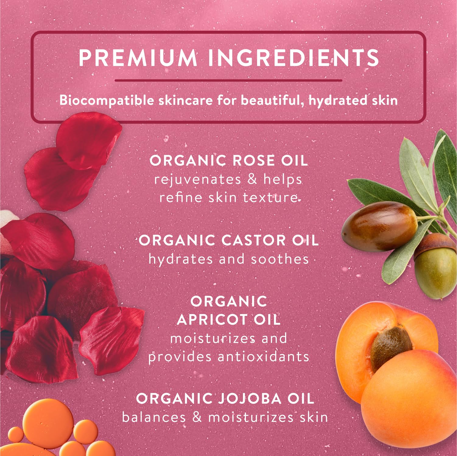 Badger Aceite limpiador facial con rosa, textura ligera para piel fresca.