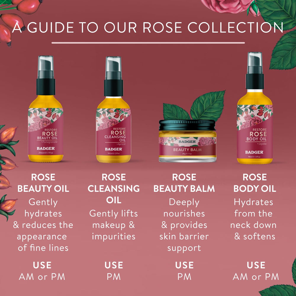 Envase de vidrio reciclable de Badger Rose Face Oil